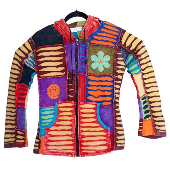 The Collection Royal Multi-Colored Patchwork Boho Hippie Women's Jacket Sz M/L - Picture 6 of 6